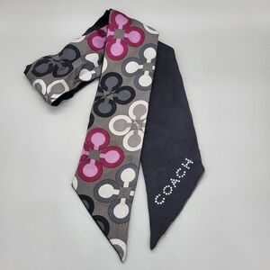 Coach Op ART Rhinestone Gray and Pink Skinny Scarf